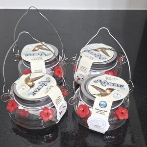 4 Mason Jar Hummingbird Feeder with Red Accents